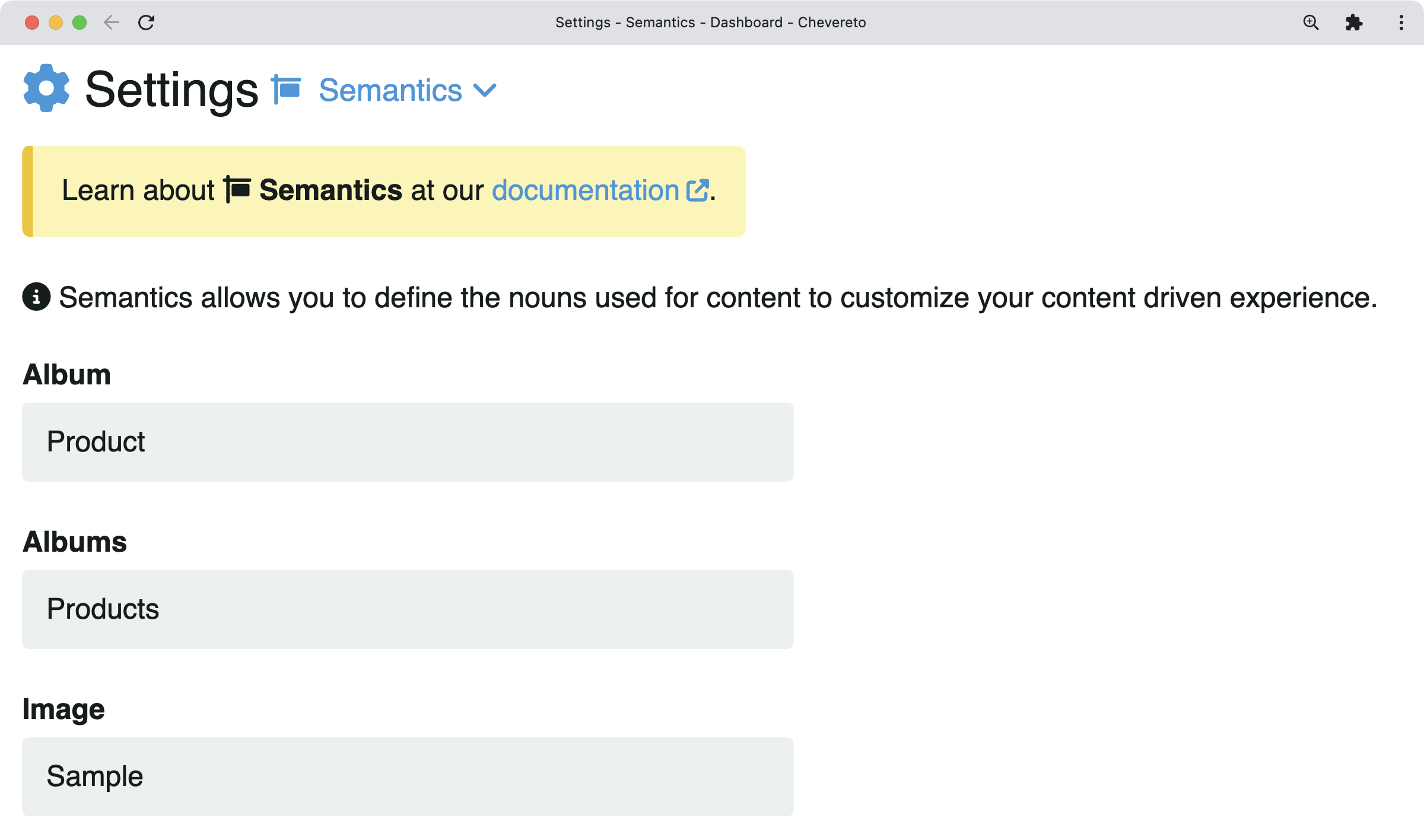 Semantics settings